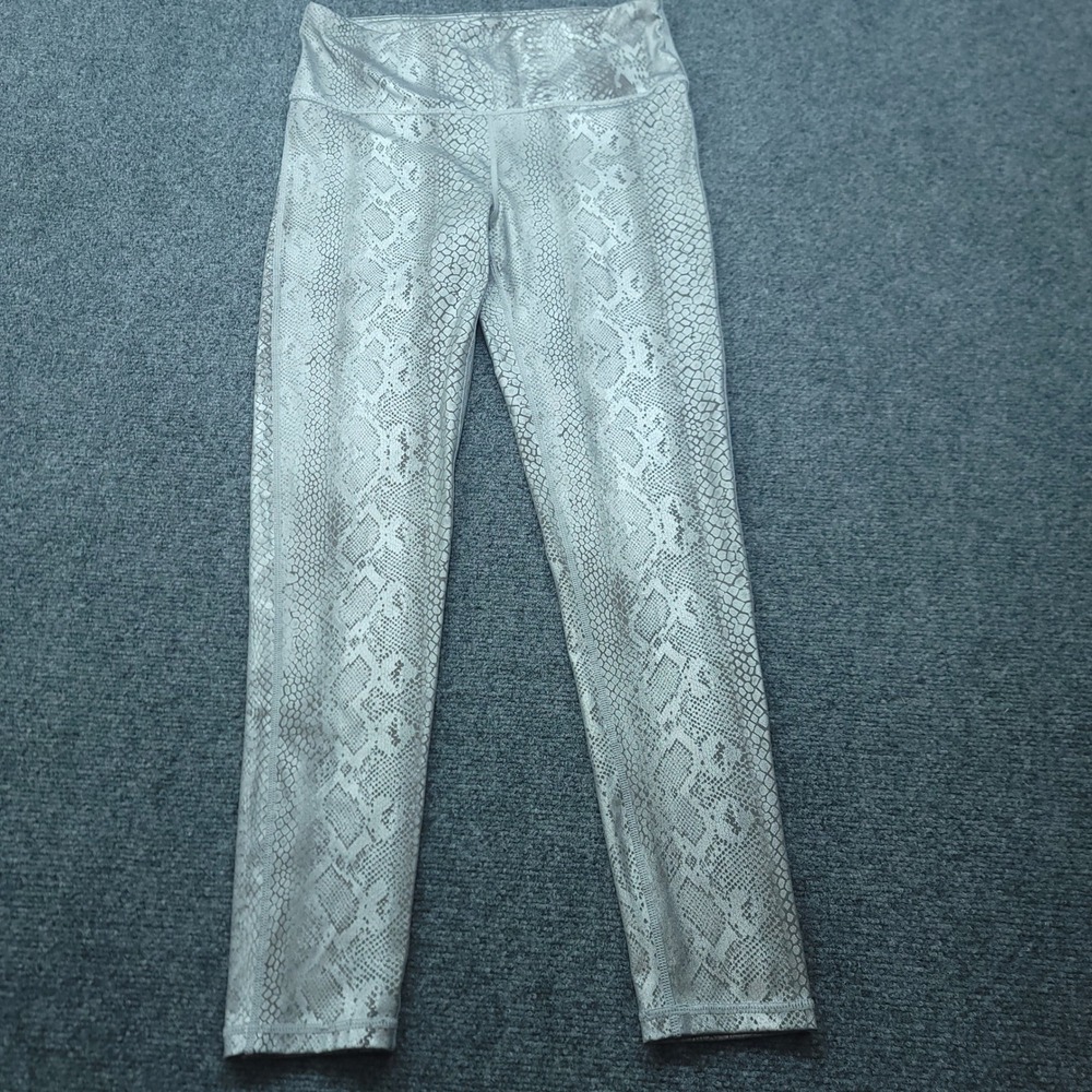 Mono B Silver Metallic Snakeskin Foil Print Leggings High Waist APH2818 Large